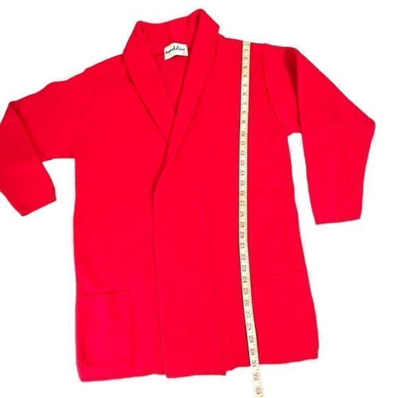 Vintage 70s Lanerossi Red Edge to edge knitted long line jacket cardigan Large - Picture 8 of 12